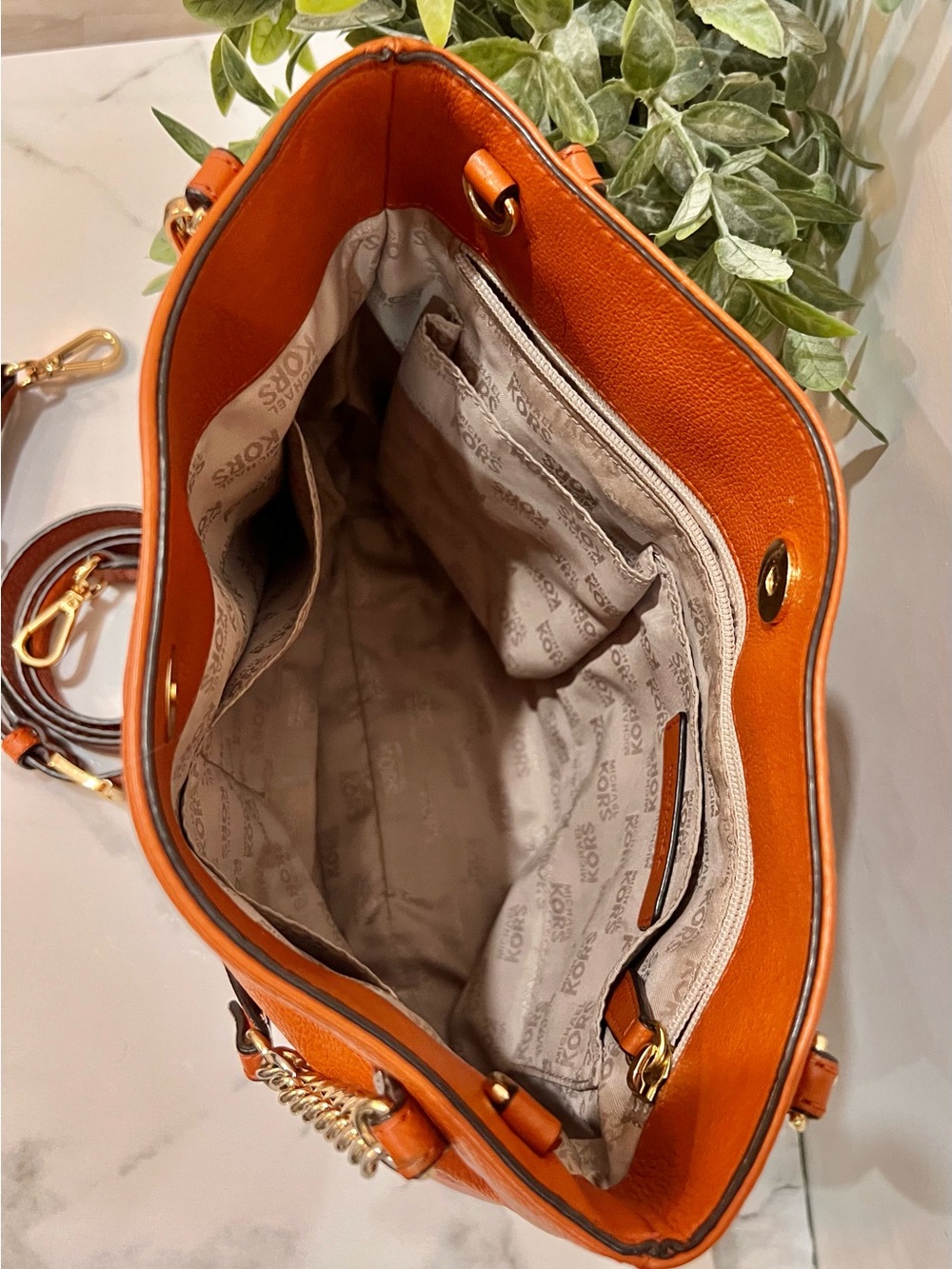MICHAEL Michael Kors orange  Leather Shoulder Tote - Picture 12 of 13